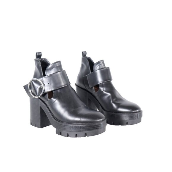 Zara Trafaluc Women's Size US 5.5 Black Lug Sole Ankle Boots Vegan Platform Shoe - Picture 2 of 8
